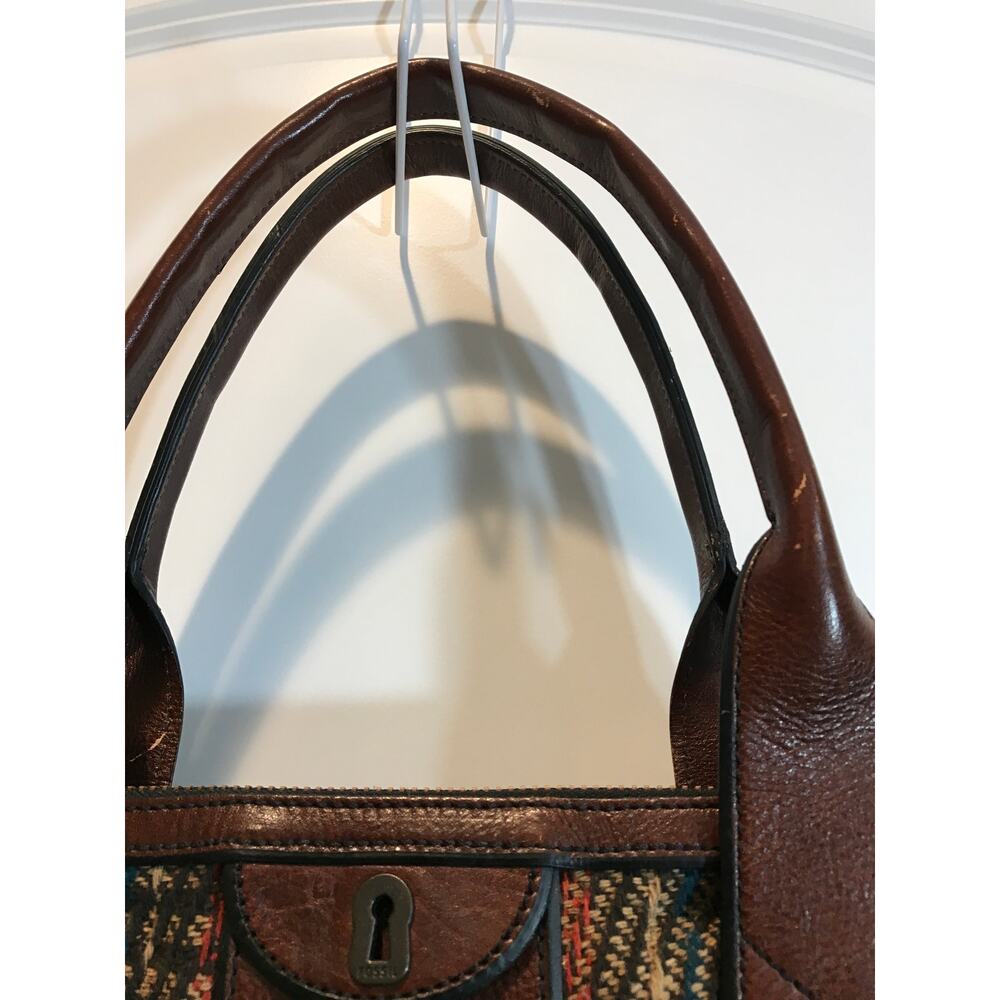 Fossil Vintage Reissue Satchel in Leather and Plaid Tweed Panels - Picture 9 of 11